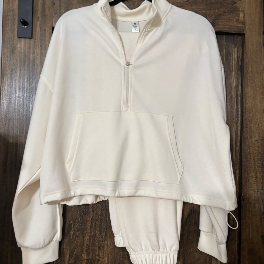 Cream Quarter-Zip Pullover and Jogger Set